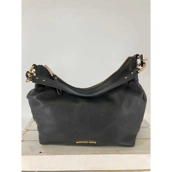 MICHAEL KORS, MEDIUM BLACK PEBBLED LEATHER SHOULDER BAG (ASIS) - Picture 2 of 16